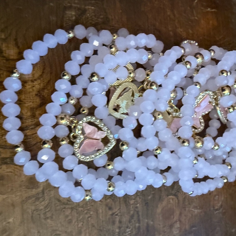 Gold and Pink Heart Charm Bracelet